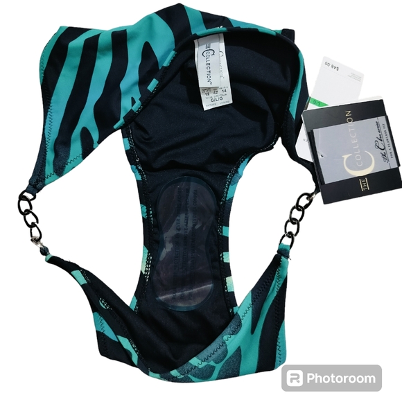 The collection animal print green black swimsuit bikini bottom size L - Picture 7 of 11